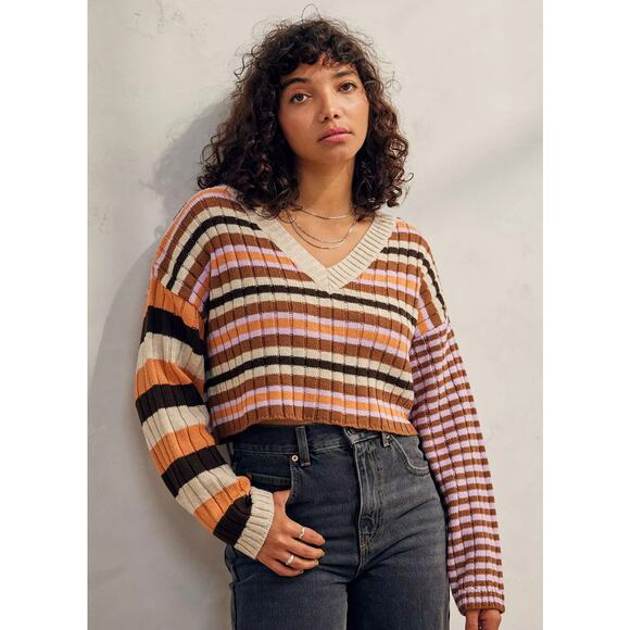 Urban Outfitters BDG Striped V neck Cropped sweater - Picture 1 of 4